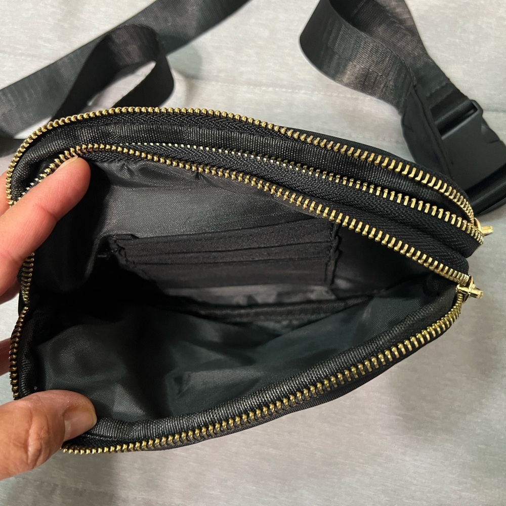Black Crossbody Sling Bag with Gold Zippers - Picture 3 of 5